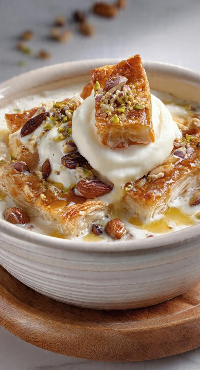 لبان-طاجن اللبان طاجن اللبان (قشطة وبسبوسة ومكسرات وعسل) - الصورة 1